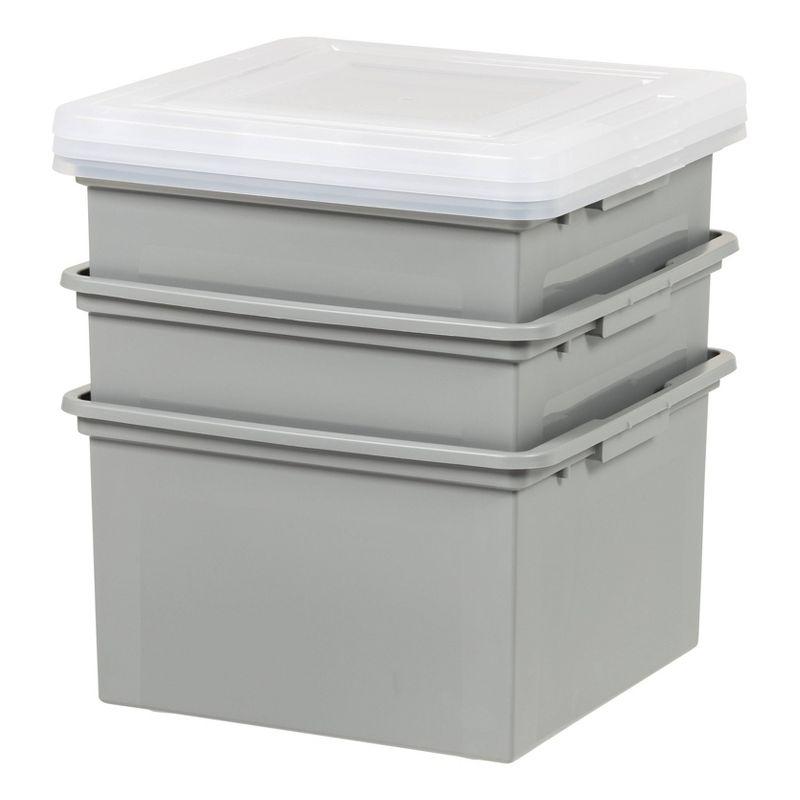 IRIS 3pk Letter and Legal File Boxes Gray: Plastic File Organizer & Storage Bin for Hanging Files