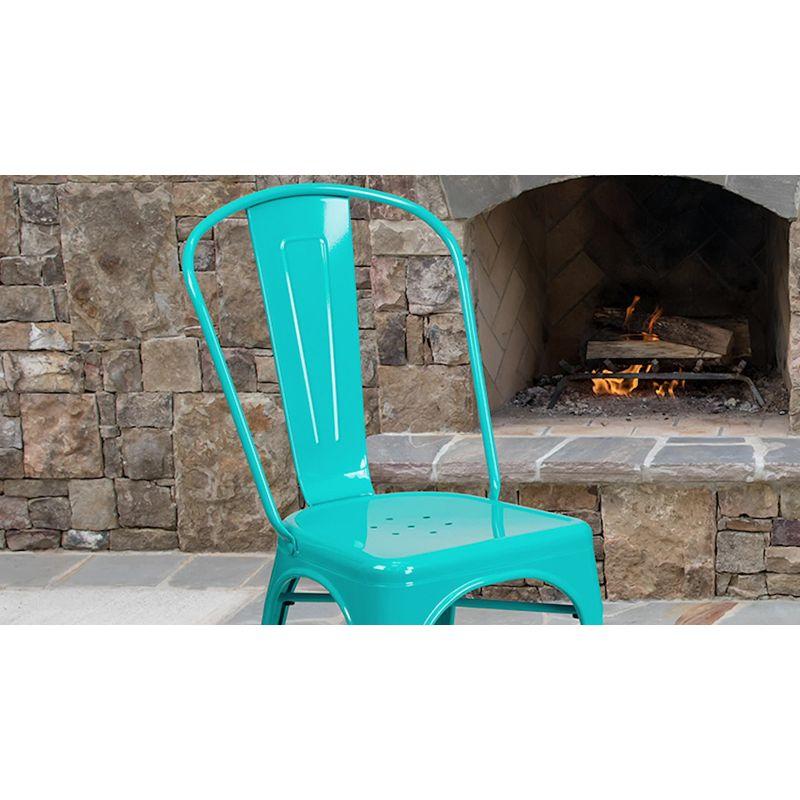 Teal-Blue Metal Indoor-Outdoor Stackable Dining Chair