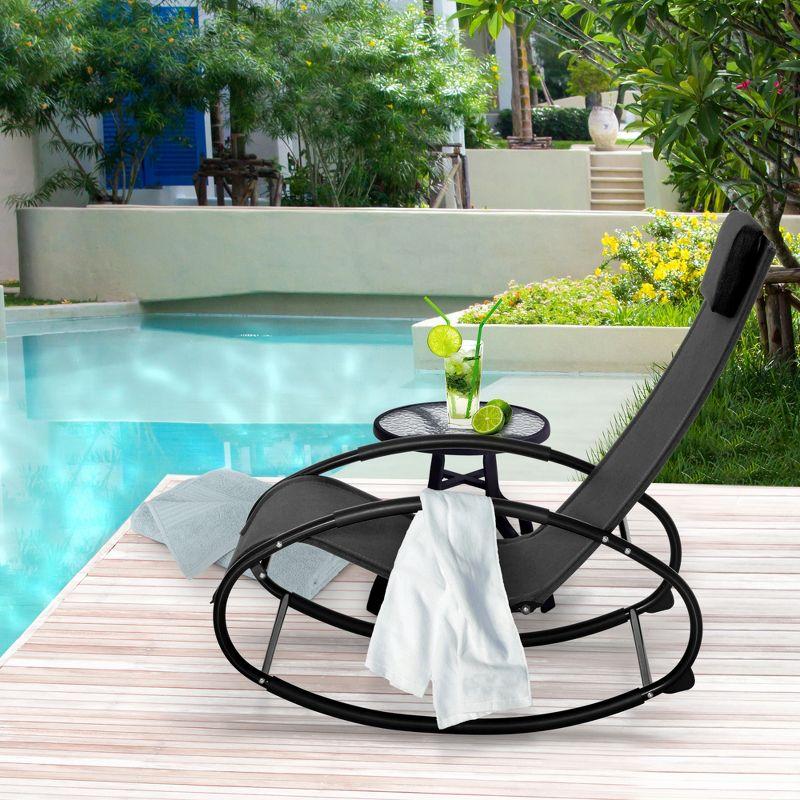 Outsunny Pool Lounger, Outdoor Rocking Lounge Chair for Sunbathing, Pool, Beach, Porch with Pillow & Cool Mesh, Sun Tanning Rocker