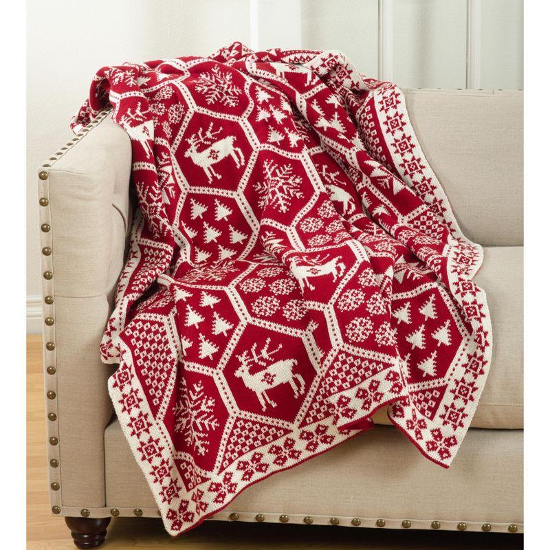 Red and White Reversible Christmas Knit Throw Blanket, 60"x80"