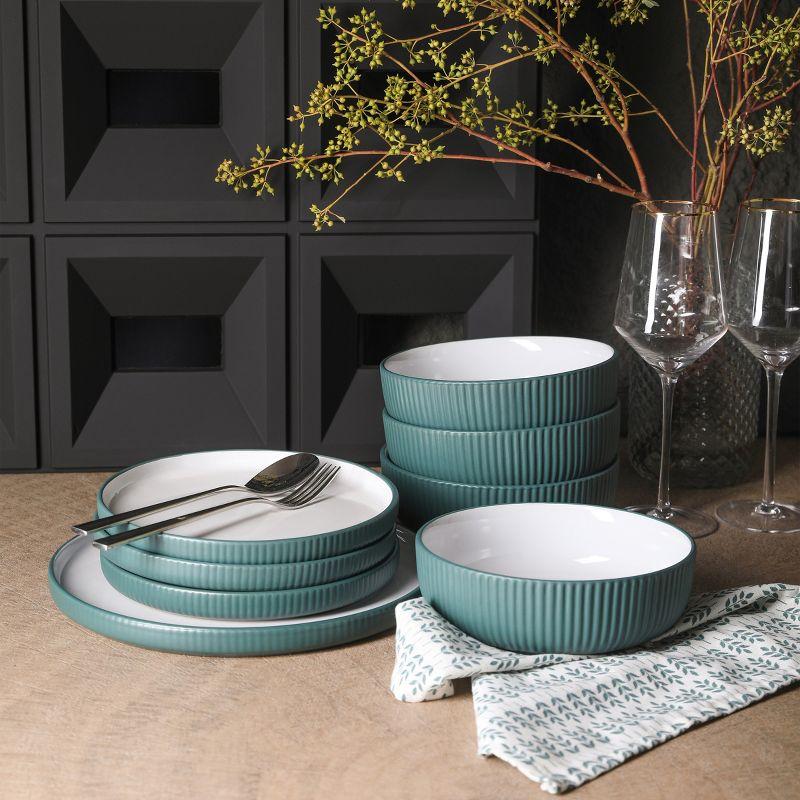 Green Ceramic Coastal 12-Piece Dinnerware Set, Service for 4