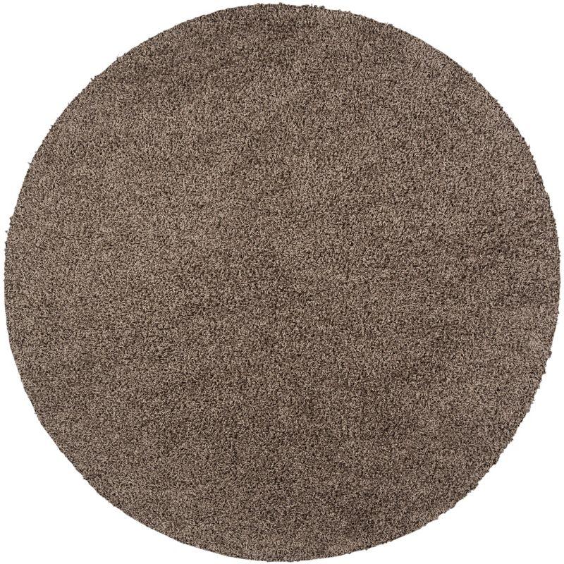 Taupe Round 6'7" Shag Area Rug with Cotton Blend