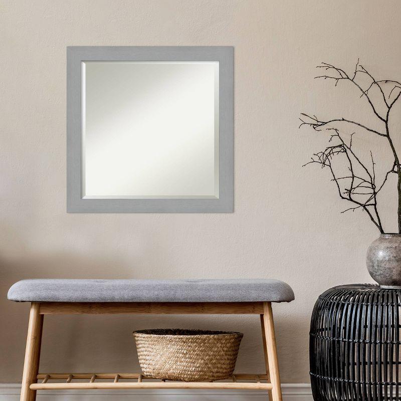 24" x 24" Brushed Nickel Framed Wall Mirror Silver - Amanti Art: Modern Square Beveled, No Assembly Required