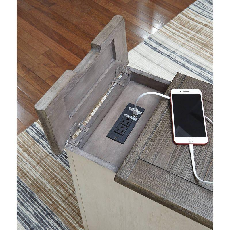 Signature Design by Ashley Bolanburg Chair Side End Table Brown/White: Vintage Style, USB Ports, Storage Cabinet