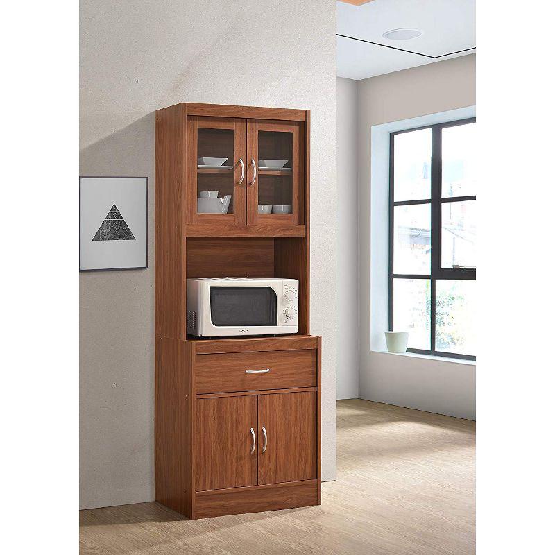 Hodedah Import Standing Top and Bottom Shelf Enclosed Kitchen China Cabinet with Front Sliding Pullout Drawer