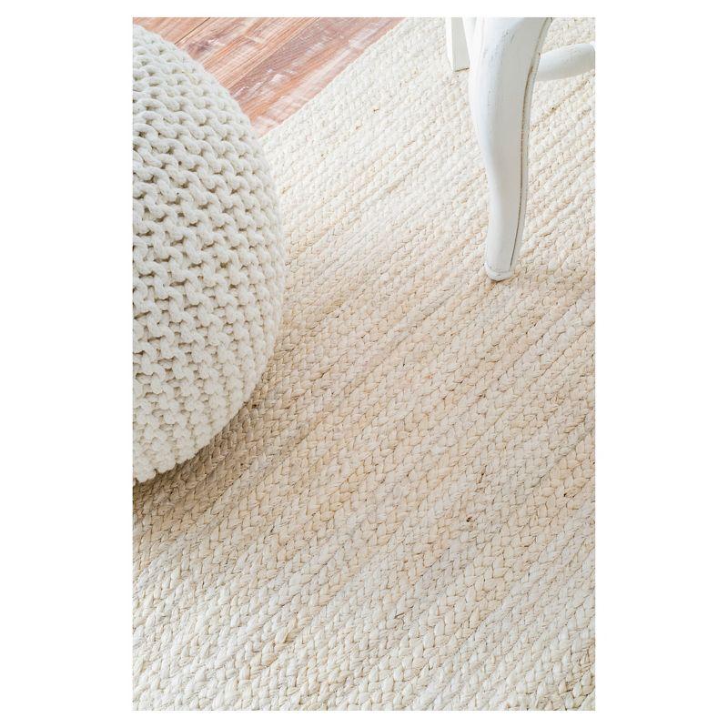 Handmade Braided Off-White Jute Rectangular Area Rug, 5' x 8'