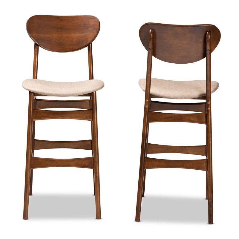 Baxton Studio 2pc Katya Wood Barstool Set Sand/Walnut Brown: Upholstered Polyester, Rubberwood Frame