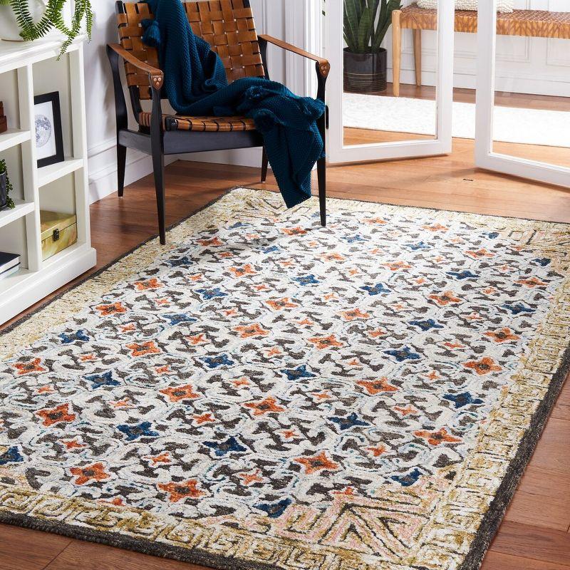 Handmade Blue & Taupe Geometric Wool-Viscose Blend Area Rug - 5' x 8'