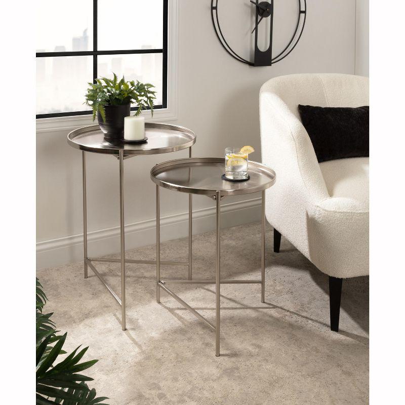 Kate and Laurel Ulani Round Metal Nesting Table, 2 Piece, Silver