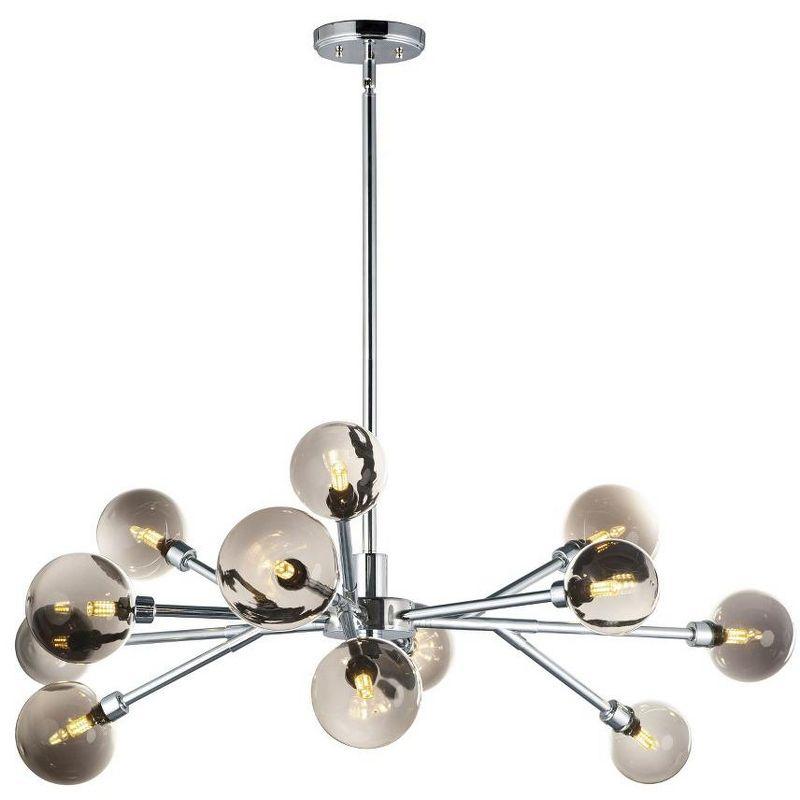 Polished Chrome Sputnik-Inspired 12-Light LED Chandelier with Smoke Glass Shades