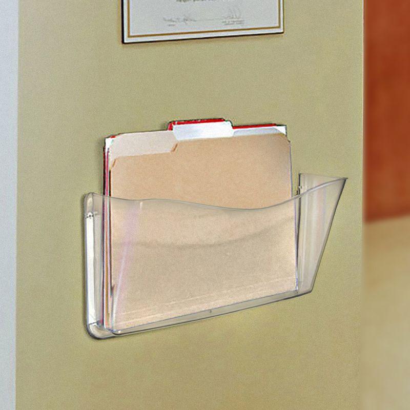 Azar Displays Clear Plastic Wall Mount File Holder with Double Sided Tape, 4-Pack (Set of 4)