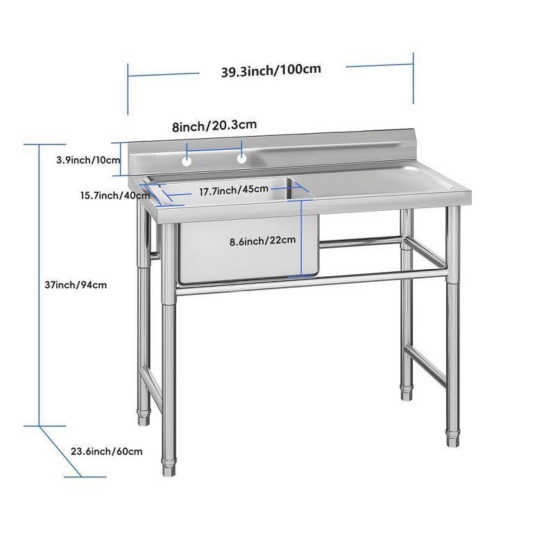 Stainless Steel Single Basin Utility Sink with Drainboard