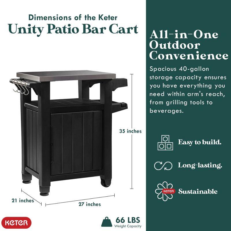 Keter Unity 40 Gal Patio Storage Grilling Bar Cart w/ Stainless Steel Top