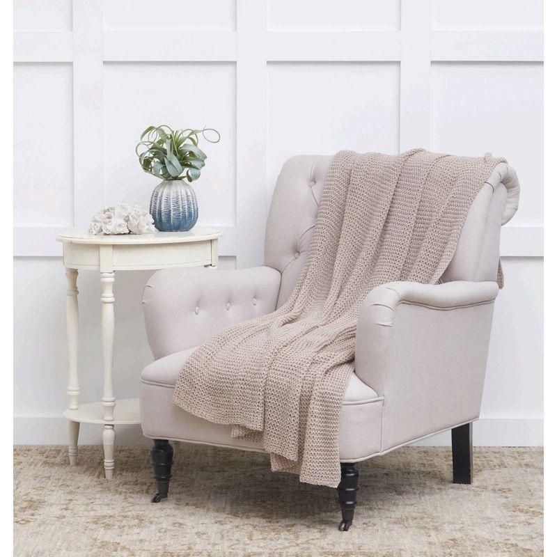 Beige Knitted Polyester Machine Washable Throw Blanket