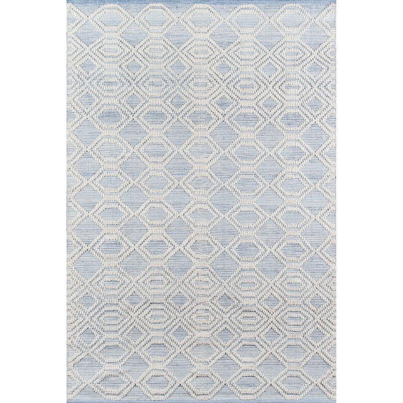 Handmade Tufted Geometric Light Blue Synthetic Area Rug