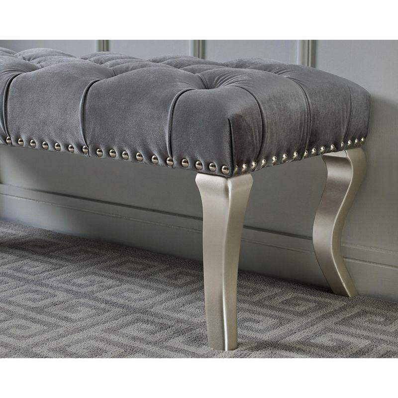 Roundhill Furniture Decor Maxem Tufted Fabric Upholstered Seat with Nailhead Trim Bench, Gray