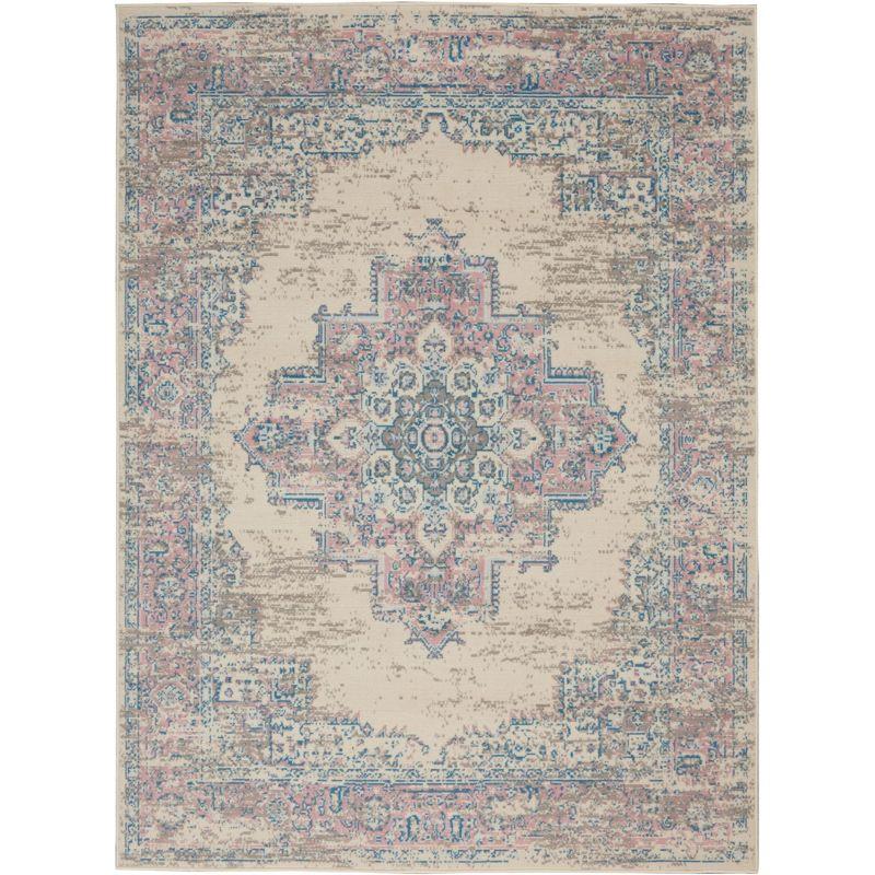 Ivory/Pink/Blue Hand-knotted Synthetic Medallion Area Rug