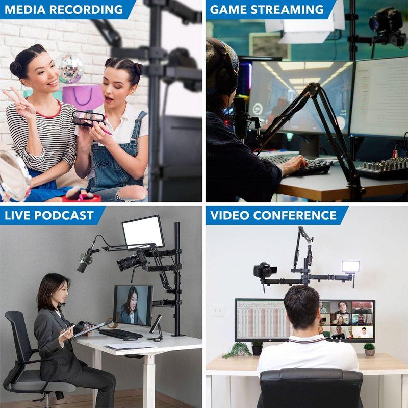 Mount-It! All in One Live Streaming Equipment | 4 Arm Streaming Desk Mount That Holds Monitor, Cameras & Ring Light with Mic | Desktop Live Stand Set