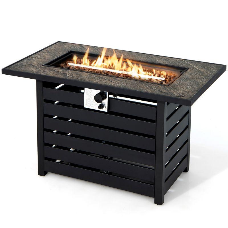 Costway 42'' Rectangular Propane Fire Pit Table 50,000 BTU W/ Lava Rocks & PVC Cover