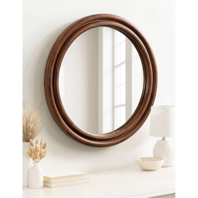 Kate & Laurel All Things Decor 26"x26" Oman Ribbed Round Mirror: Handcrafted, Mango Wood, Wall Mount