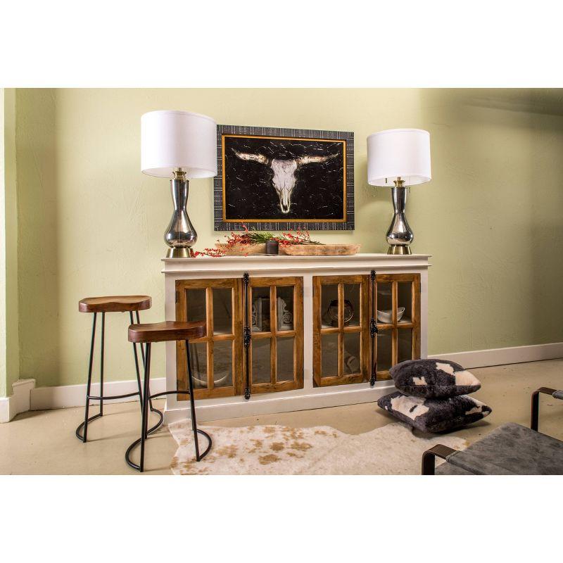 Two-Toned White and Natural Mango Wood Credenza with Tempered Glass