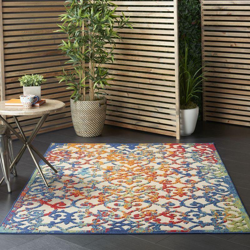 Nourison Aloha Contemporary Scroll Flatweave High-Low Indoor Outdoor Area Rug Multicolor 5'3" x 7'5"