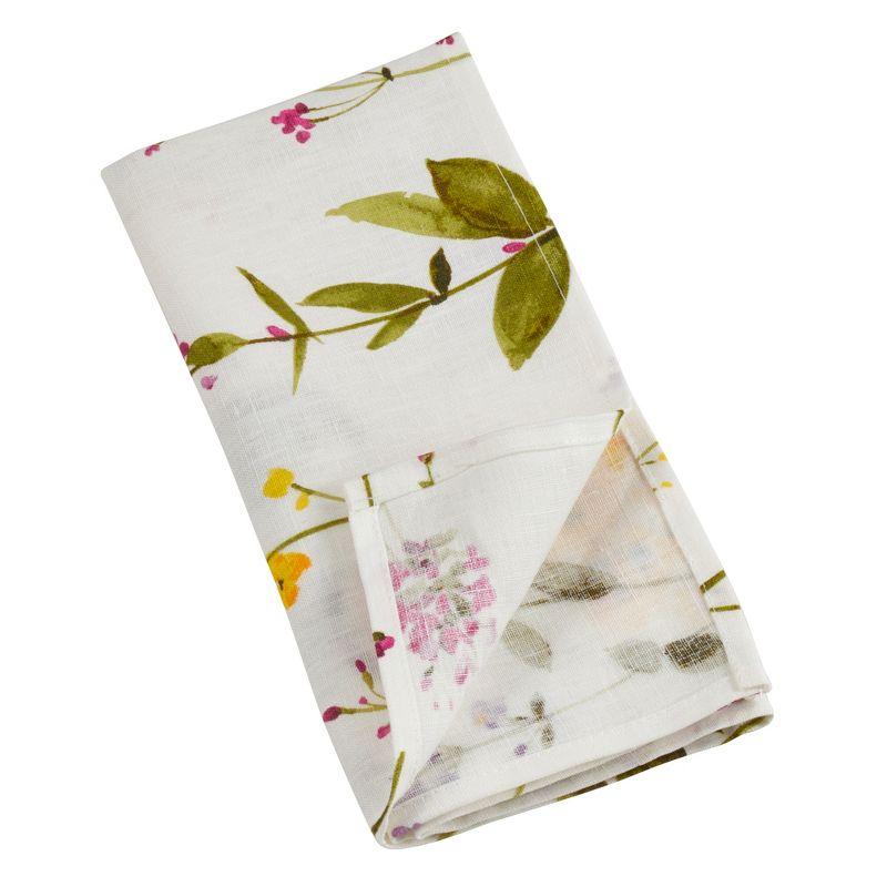 Saro Lifestyle Watercolor Floral Stems Napkin, 20" Square, Off-White (Set of 4)