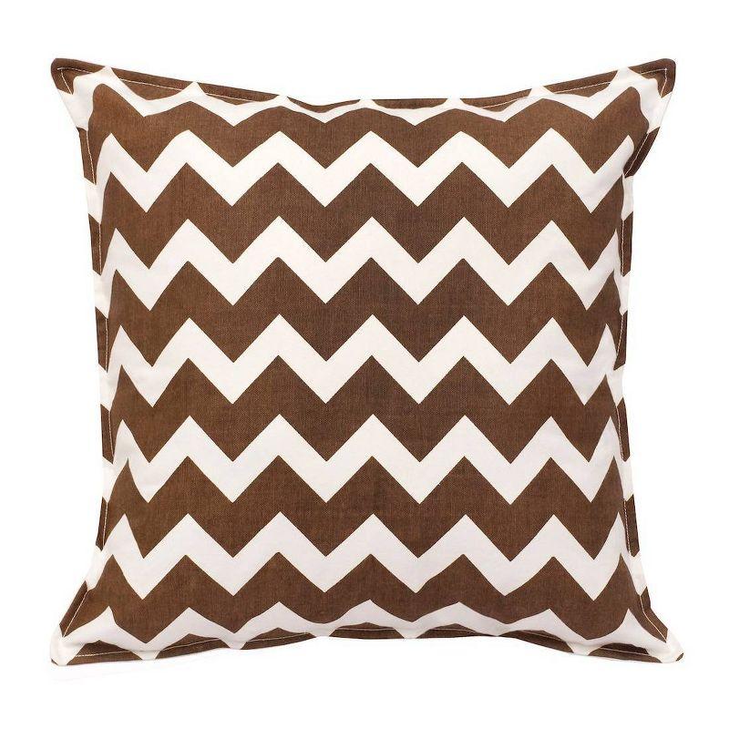 Brown and White Chevron Cotton Canvas Throw Pillow 20" x 20"