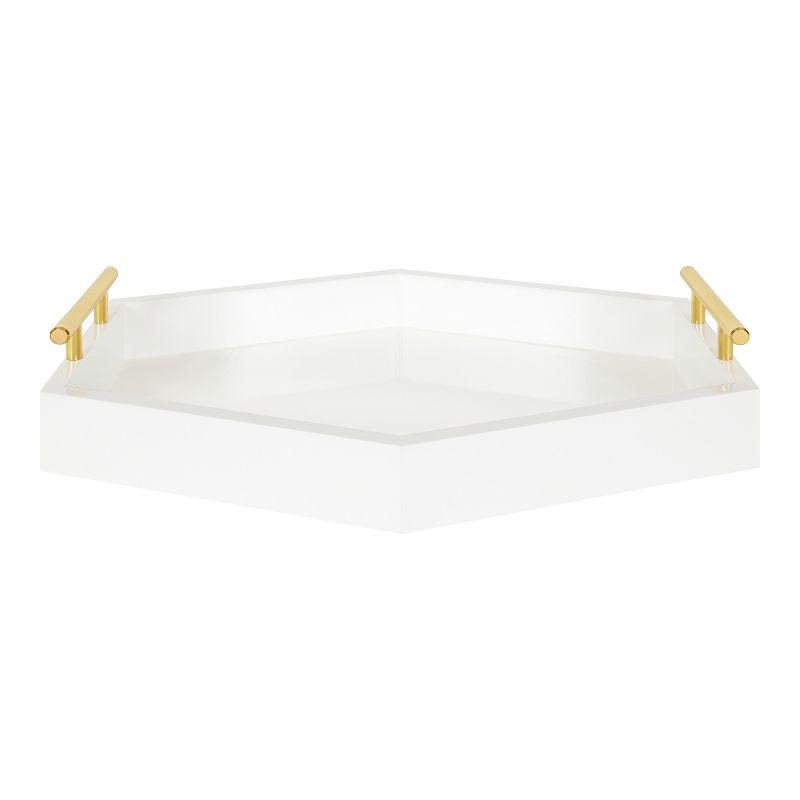 White and Gold Rectangular Wood Decorative Tray