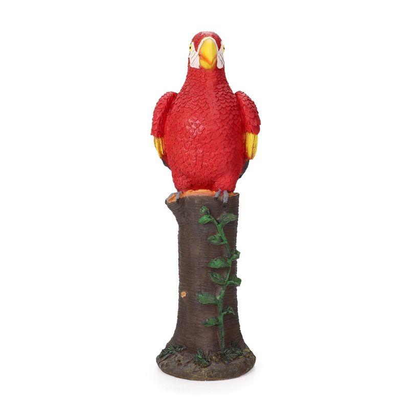 Red and Yellow Resin Parrot Statue with Solar Spotlight