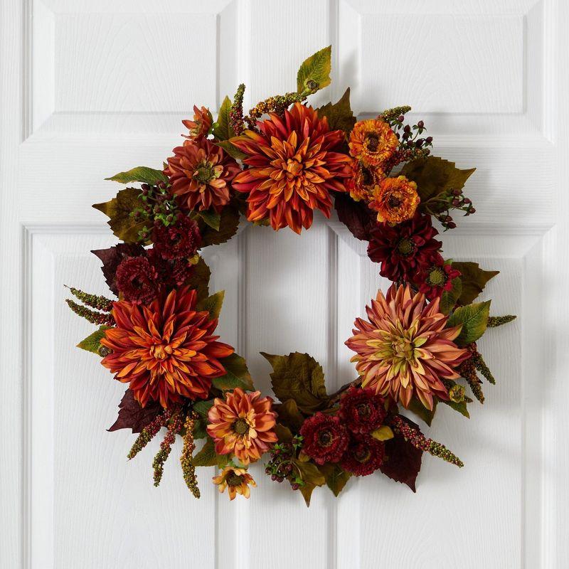 Nearly Natural 22-in Dahlia & Mum Wreath