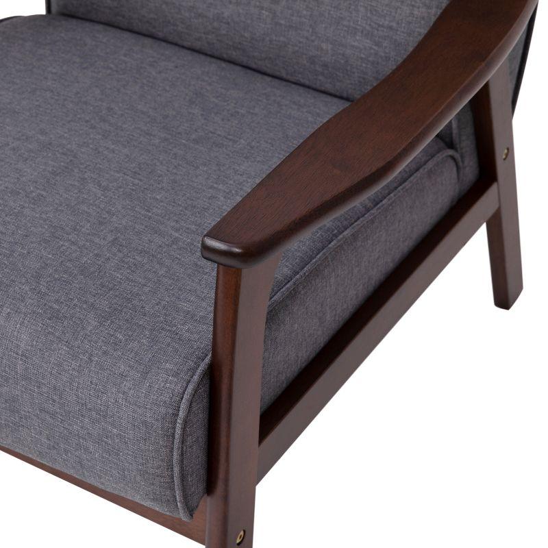 Flash Furniture Langston Commercial Grade Faux Linen Upholstered Mid Century Modern Arm Chair with Walnut Finished Wooden Frame and Arms in Gray
