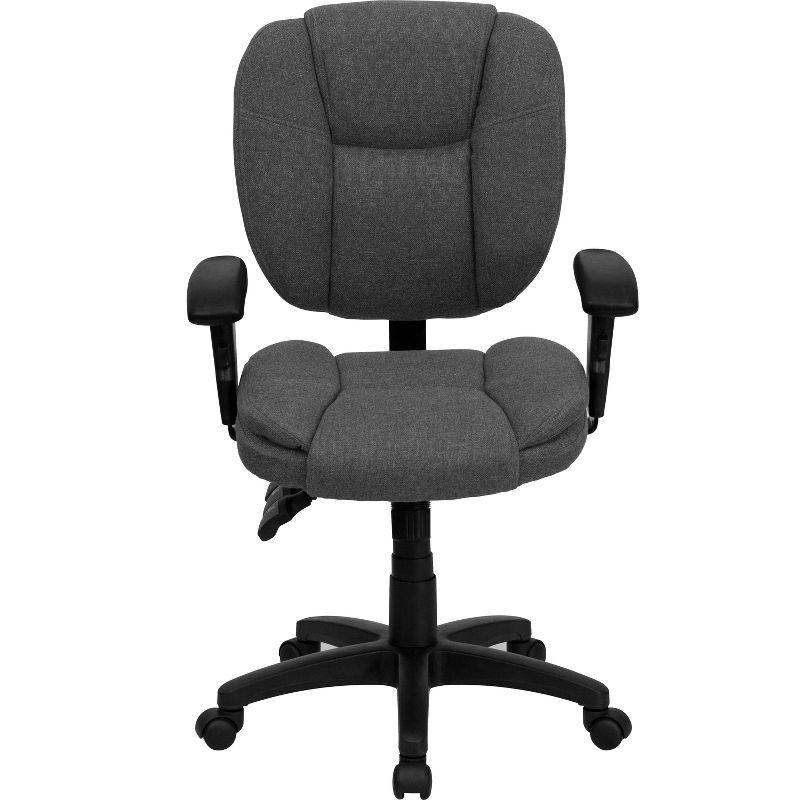 Flash Furniture Mid-Back Gray Fabric Multifunction Swivel Ergonomic Task Office Chair with Pillow Top Cushioning and Arms