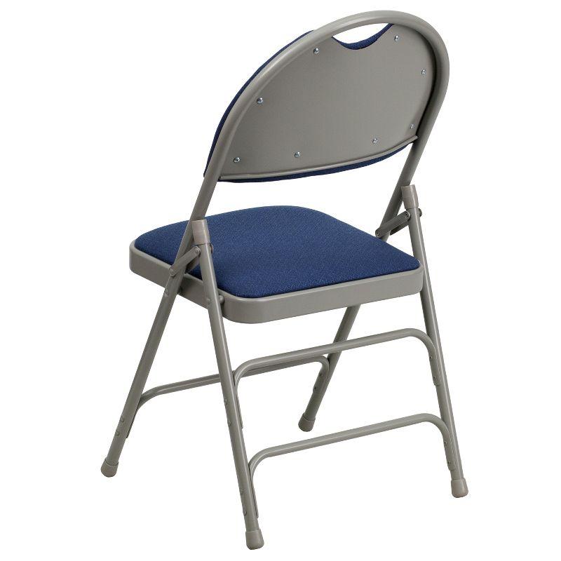 Navy Fabric Armless Metal Folding Chair with Easy-Carry Handle