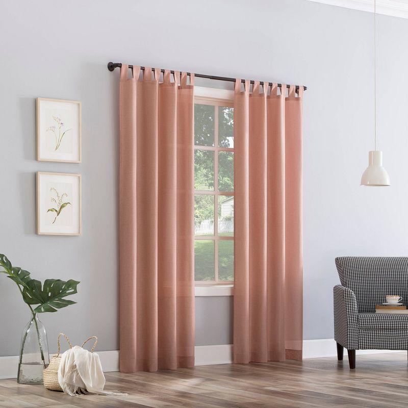 40"x84" No. 918 Light Filtering Semi-Sheer Joshua Heathered Texture Tab Top Curtain Panel Pink: Modern Sheer Curtain