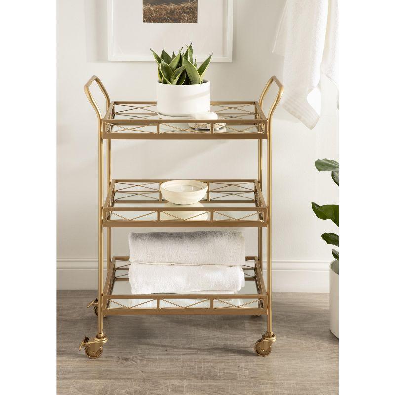 Elegant Gold Metal Tray Bar Cart with Mirrored Shelves