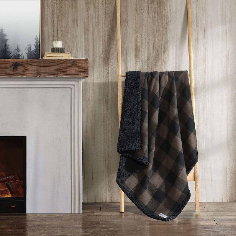 Eddie Bauer Cabin Plaid Flannel/Sherpa Throw Blanket