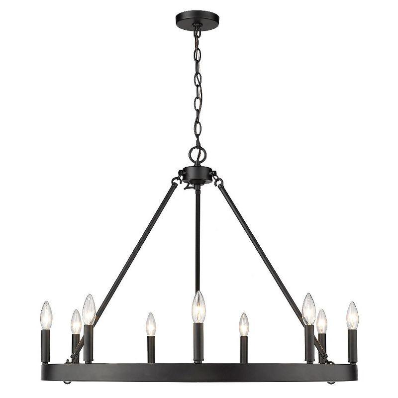 Matte Black Transitional 9-Light Wagon Wheel Chandelier