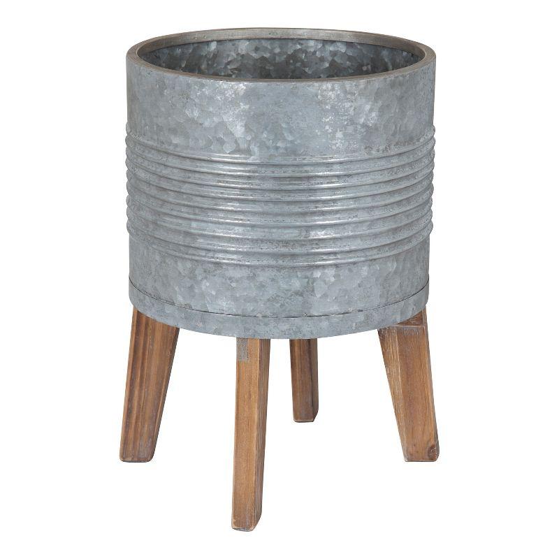 Gavri Galvanized Metal Planter with Rustic Wood Stand