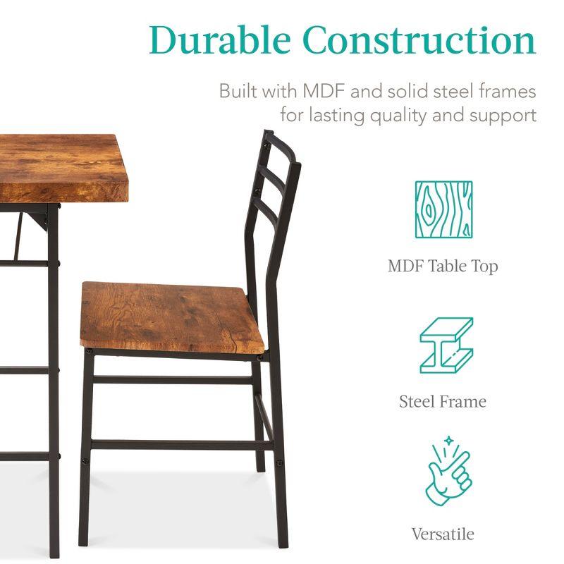 Best Choice Products 3-Piece Modern Dining Set, Square Table & Chairs Set w/ Steel Frame, Built-In Storage Rack - Brown