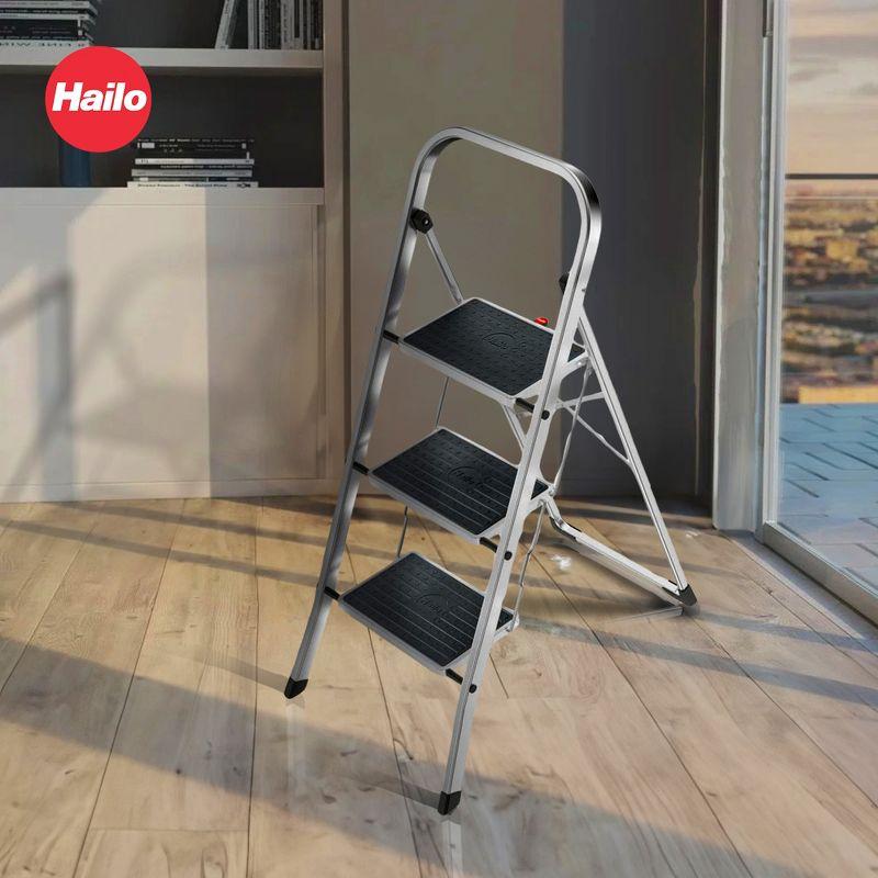 Hailo USA Inc. Hailo Folding Step Stool, Non-Slip 3 Step Ladder for Home & Kitchen, K70, Silver
