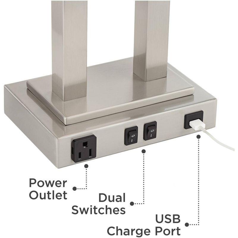 Possini Euro Design Amity Modern Table Lamp 26" High Brushed Nickel with USB and AC Power Outlet in Base White Linen Shade for Bedroom Bedside Desk