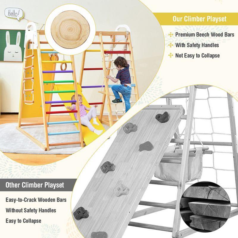 Costway 8-in-1 Jungle Gym Playset, Wooden Climber Play Set with Monkey Bars Colorful/Natural