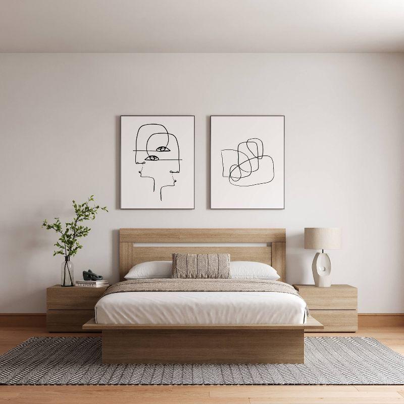 Nexera 4pc Queen Malibu Bedroom Set Brown Oak: Modern Minimalist Design, Platform Bed, 2 Nightstands