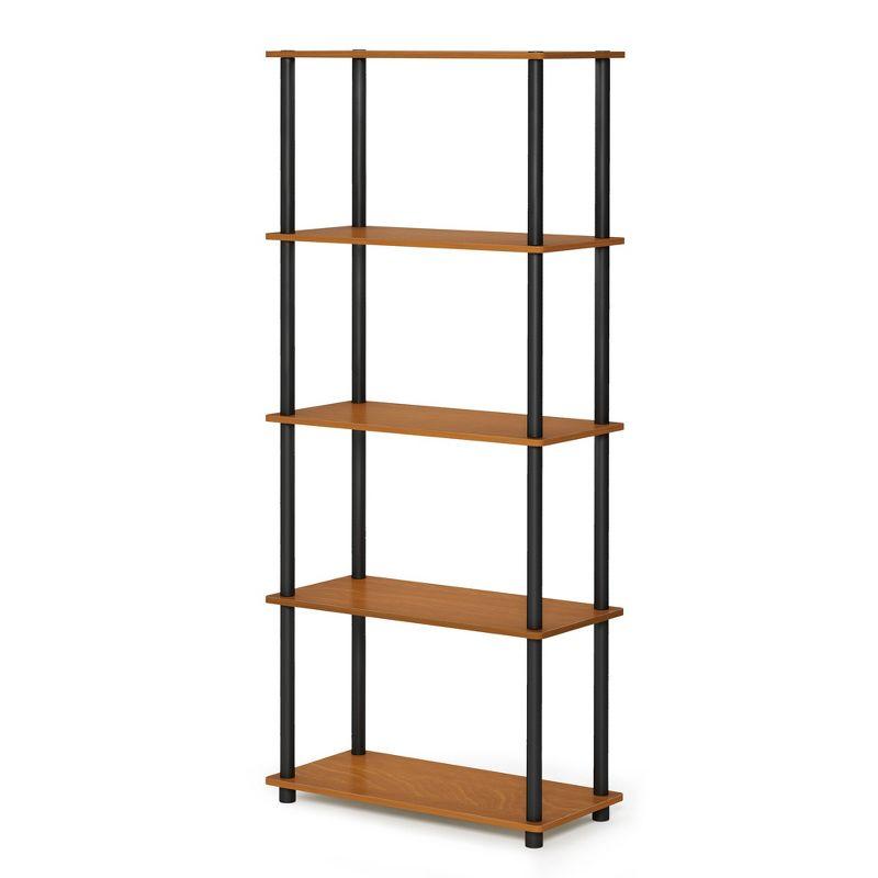 Furinno 5-Tier Tall Decorative Bookshelf Storage Bookcase Open Multipurpose Shelves Display Rack for Living Room&Home Office,Light Cherry/Black