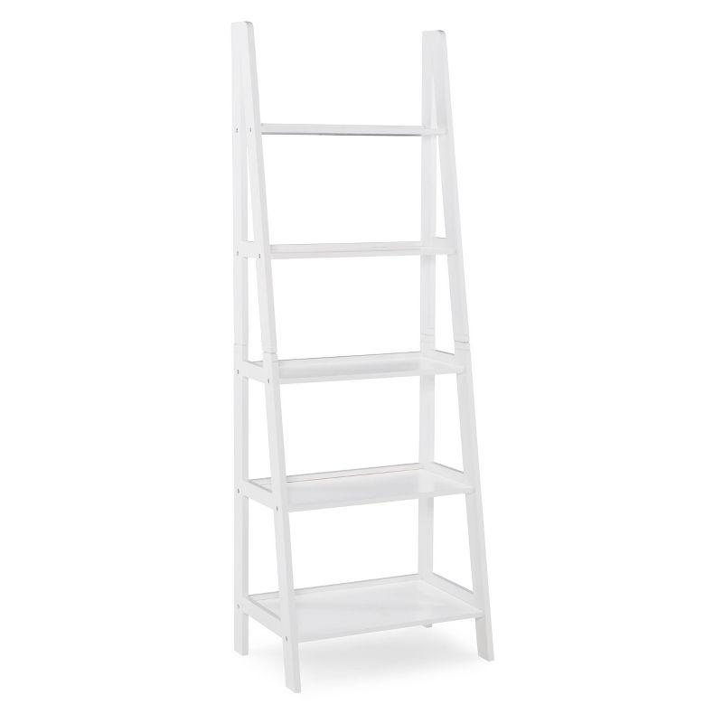 72" Acadia Traditional Ladder Bookshelf White - Linon: 5-Shelf Display Storage
