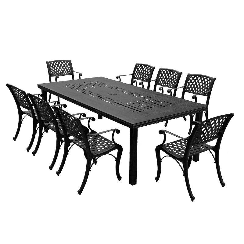 Oakland Living 95" Rectangular Modern Outdoor Mesh Lattice Aluminum Patio Dining Set with 8 Arm Chairs Black