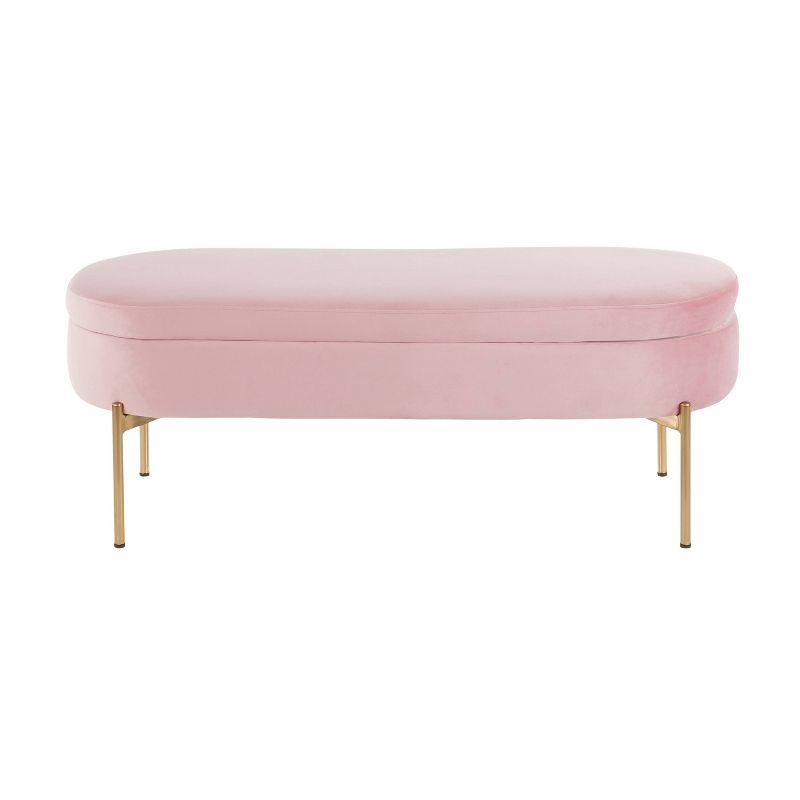 48" Chloe Contemporary Upholstered Storage Bench Gold/Blush Pink - LumiSource: Velvet, Flip-Top Lid, Metal Base
