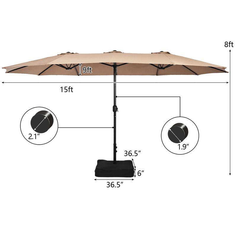 Costway 15FT Double-Sided Twin Patio Umbrella Outdoor Market W/ Crank & Base Coffee