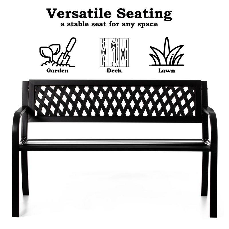 Elegant 47" Black Steel Outdoor Bench with Curved PVC Mesh Backrest